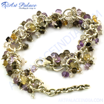 Load image into Gallery viewer, Sterling silver gemstone bracelet with amethyst, citrine, and smoky quartz beads on white background