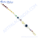 Load image into Gallery viewer, 925 silver gemstone beaded bracelet featuring a rainbow of chakra colors.