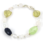 Load image into Gallery viewer, Gemstone beaded bracelet with silver clasp. Features green, purple, pink, and clear gemstones.