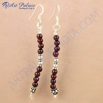 Load image into Gallery viewer, 925 sterling silver dangle earrings with vibrant red garnet beads for women.