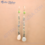 将图像加载到图库查看器中, 925 sterling silver drop earrings with peridot and moonstone gemstones, featuring a delicate beaded chain