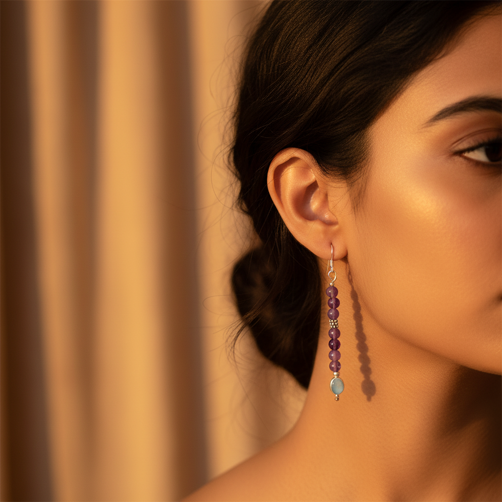 925 silver amethyst drop earrings for women | daily wear