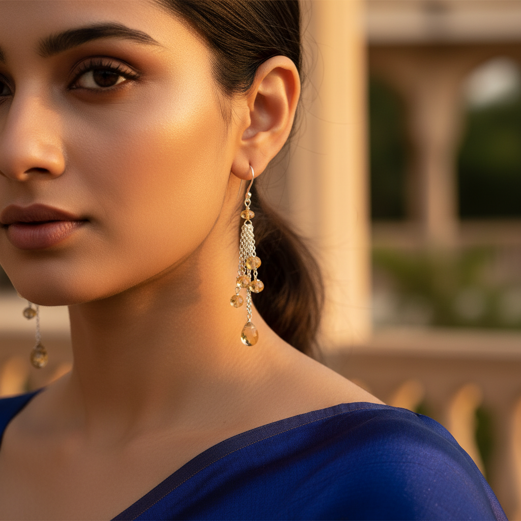 925 silver citrine dangle earrings for women | daily wear