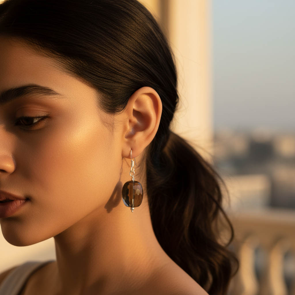 Smoky quartz sterling silver earrings | faceted gemstone jewelry