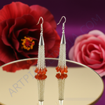 Load image into Gallery viewer, 925 Silver Chain Tassel Earrings with Orange Gemstones | For Women