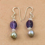 Load image into Gallery viewer, Silver Amethyst & Pearl Drop Earrings for Women | Gemstone Jewelry