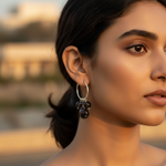 将图像加载到图库查看器中, 925 Silver Hoop Earrings with Black Gemstone Dangles for Women
