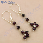 Load image into Gallery viewer, 925 sterling silver drop earrings with dark red garnet gemstones and silver hooks