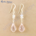 Load image into Gallery viewer, 925 sterling silver drop earrings with faceted pink rose quartz gemstones, ideal for daily wear.