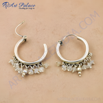 Load image into Gallery viewer, 925 silver hoop earrings with moonstone beads, perfect for women's daily wear.