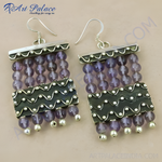 Load image into Gallery viewer, 925 sterling silver drop earrings with amethyst gemstones, purple color, dangle style