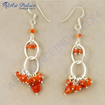 Load image into Gallery viewer, 925 sterling silver dangle earrings with vibrant orange carnelian gemstones, perfect for any occasion.