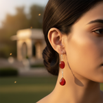 将图像加载到图库查看器中, Red Carnelian Drop Earrings - 925 Silver Dangle Earrings for Women