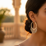 Load image into Gallery viewer, Silver Beaded Hoop Earrings for Women | Dangle Earrings