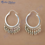 Load image into Gallery viewer, Silver hoop dangle earrings with beaded accents, elegant and stylish jewelry.