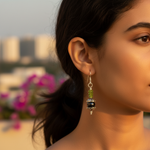将图像加载到图库查看器中, 925 Silver Peridot & Black Pearl Drop Earrings for Women