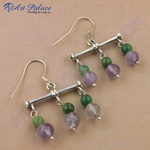 Load image into Gallery viewer, 925 sterling silver drop earrings with amethyst and green gemstones.