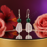Load image into Gallery viewer, 925 Silver Rose Quartz & Green Onyx Earrings for Women