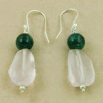 将图像加载到图库查看器中, 925 Silver Rose Quartz & Green Onyx Earrings for Women