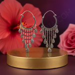 Load image into Gallery viewer, 925 Silver Labradorite & Garnet Chandelier Earrings for Women