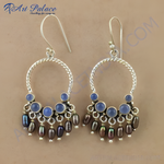 Load image into Gallery viewer, 925 sterling silver drop earrings with blue chalcedony gemstones and pearl accents.