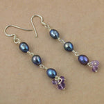将图像加载到图库查看器中, 925 Silver Pearl & Amethyst Drop Earrings for Women | Gift