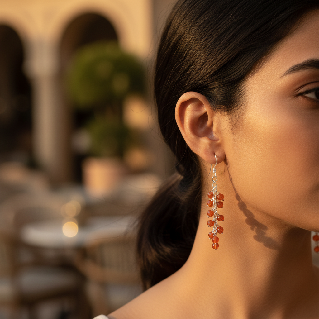 925 silver carnelian bead dangle earrings for women | gift
