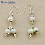 Load image into Gallery viewer, 925 sterling silver dangle earrings featuring luminous white pearls, perfect for women's jewelry.