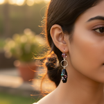 Load image into Gallery viewer, Floral Painted Black Bead Earrings | Silver Dangle for Women