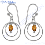 Load image into Gallery viewer, Silver dangle earrings with amber colored gemstone beads, perfect for women. Silver hook earrings.