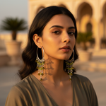 Load image into Gallery viewer, Silver Hoop Dangle Earrings with Green Gemstones | Women's Jewelry