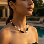 Load image into Gallery viewer, Pearl & Black Stone Necklace | Sterling Silver | Women's Jewelry