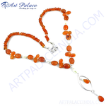 Load image into Gallery viewer, Sterling silver Carnelian bead necklace with orange gemstones and white pearls, a women's jewelry piece.