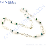 Load image into Gallery viewer, 925 sterling silver chain necklace with white stones and emerald green accents