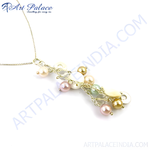 Load image into Gallery viewer, gold plating chain necklace with a cluster of pearls in pink, white, and gold plating.