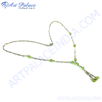 将图像加载到图库查看器中, Silver Y necklace with green peridot beads for women