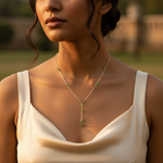 将图像加载到图库查看器中, Silver Peridot Beaded Y-Necklace for Women | Daily Wear