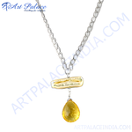 Load image into Gallery viewer, Sterling silver pendant necklace with a pearl and citrine gemstone. Yellow citrine teardrop pendant. Silver chain necklace.