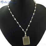 Load image into Gallery viewer, Elegant silver beaded necklace with a square pendant, ideal for women's daily wear and gifting.