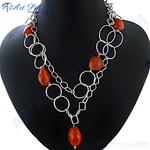Load image into Gallery viewer, Sterling silver pendant necklace with red Carnelian gemstones, perfect for women's fashion