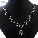 Load image into Gallery viewer, Silver hexagon chain necklace with a clear crystal pendant, perfect for women's fashion and everyday wear.