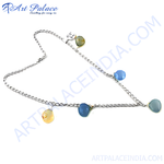 Load image into Gallery viewer, Sterling silver necklace with colorful gemstone drops for women.