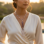 Load image into Gallery viewer, Amethyst & Crystal Beaded Necklace | Long Lariat Necklace for Women