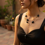 Load image into Gallery viewer, Black Beaded Lariat Necklace | gold plating Chain | Women's Fashion Jewelry