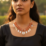 Load image into Gallery viewer, Silver Beaded Necklace with Orange Gemstones | Women's Jewelry