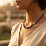 Load image into Gallery viewer, Black Freshwater Pearl Necklace with Garnet Beads for Women