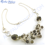 Load image into Gallery viewer, Sterling silver necklace with smoky quartz gemstones, showcasing a cluster design for women.