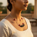 Load image into Gallery viewer, Silver Carnelian & Onyx Bead Necklace | Women's Fashion Jewelry