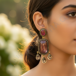 Load image into Gallery viewer, Ruby & Diamond Dangle Earrings | Gold Finish | Women's Jewelry