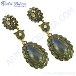 Load image into Gallery viewer, Antique style gemstone drop earrings with detailed metalwork, featuring a central gemstone.
